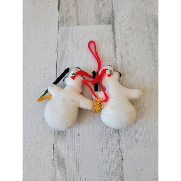 Embroidered felt Frosty Snowman broom top hat ornament Xmas set - Picture 6 of 8